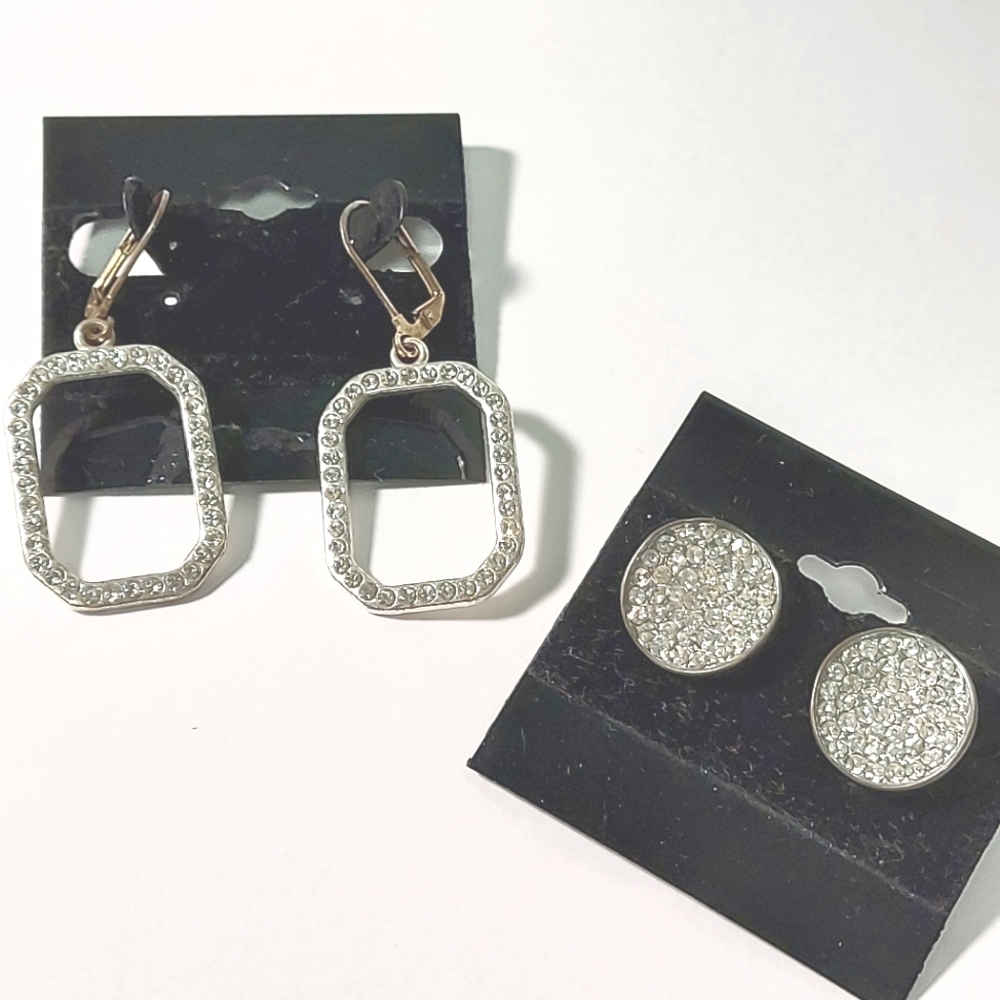 2 Pairs of Vintage Rhinestone Earrings (1 drop & 1 stud)